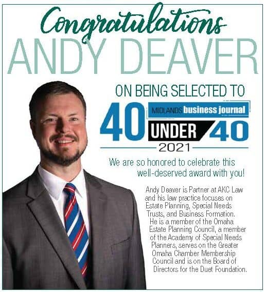 Andrew Deaver, Andrew Deaver named to Midlands Business Journal&#8217;s 40 Under 40, Abrahams Kaslow &amp; Cassman LLP | Attorneys at Law